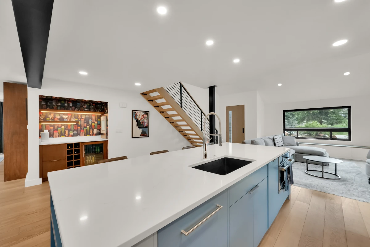 Dining table and chairs added as part of an affordable kitchen remodel, blending function and style