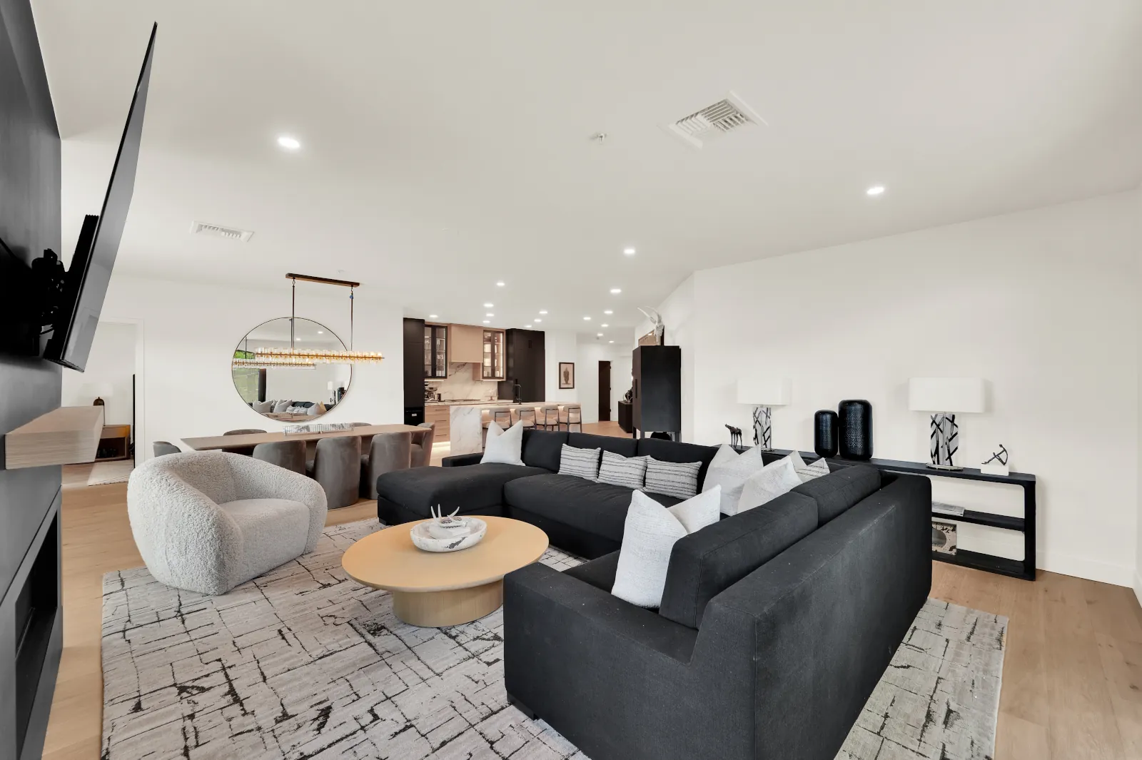 Whole house remodel with open concept living room, dining area, and kitchen