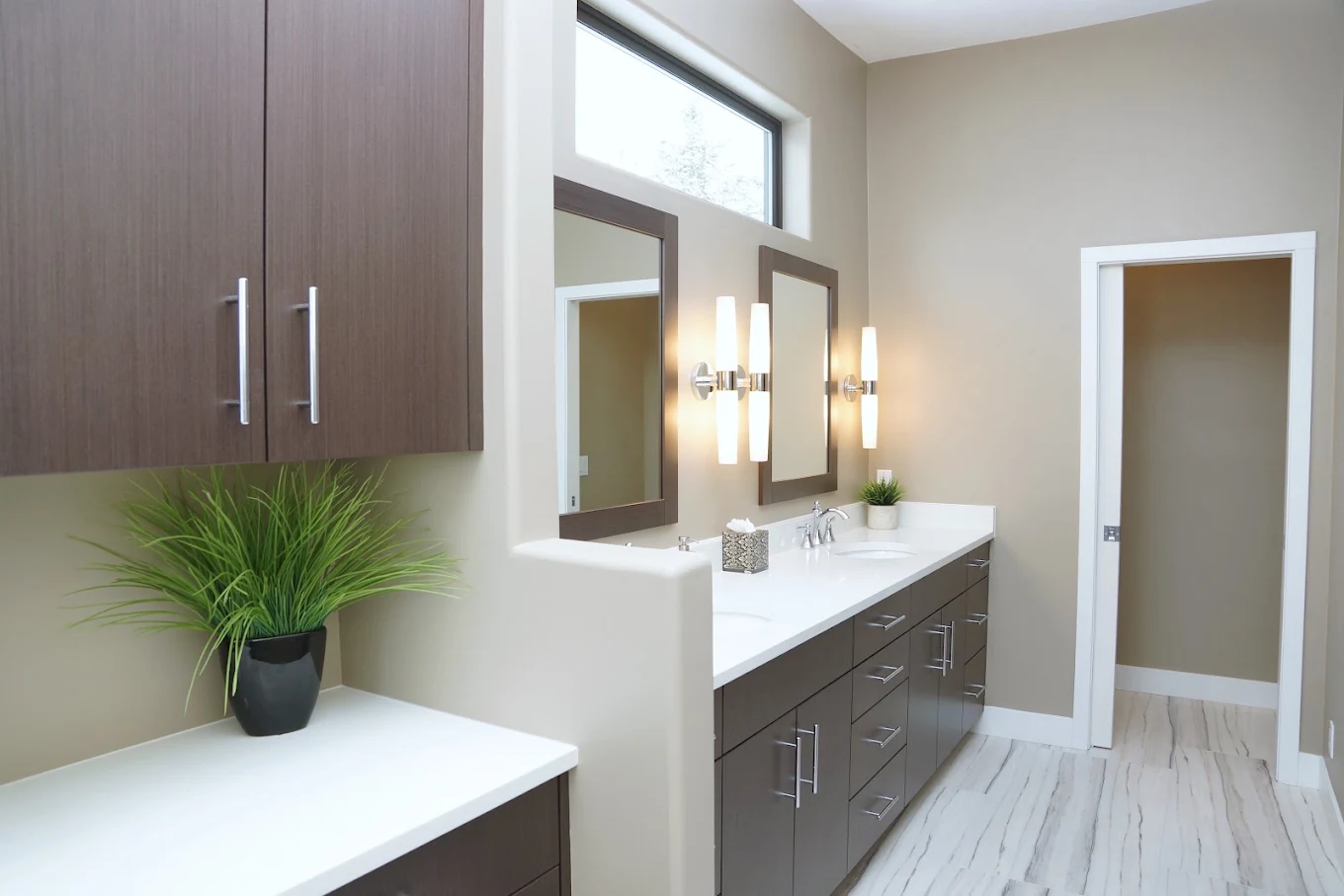 High-gloss bathroom cabinetry with custom drawers in a Salt Lake City remodel