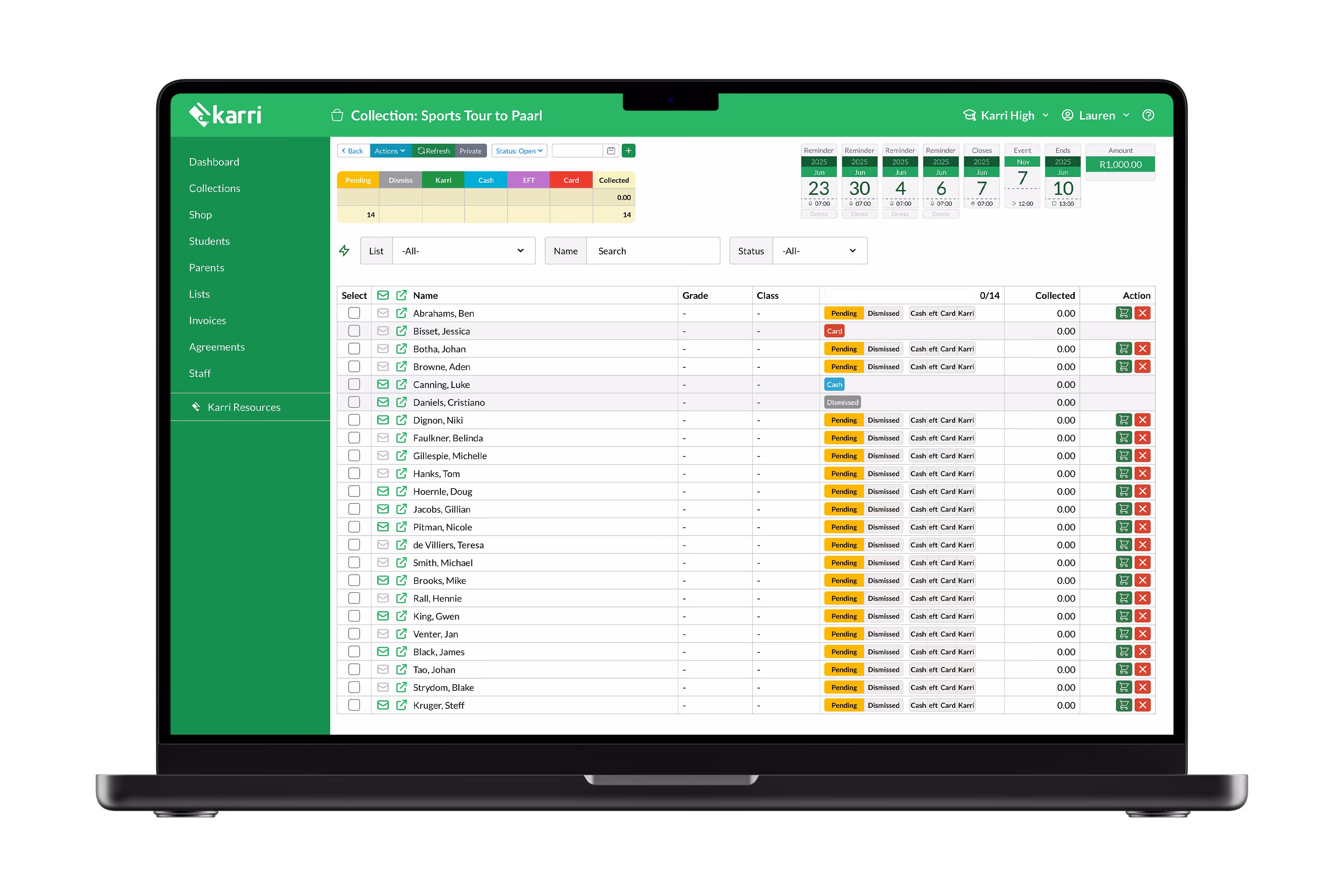 Karri Web Application Platform Dashboard