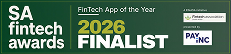 SA fintech awards logo banner showing FinTech App of the Year 2026 Finalist with PayInc logo on the right.
