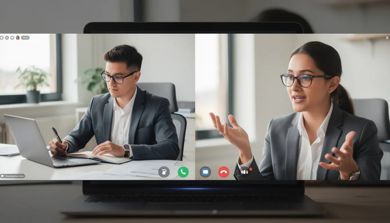The image depicts two professionals engaged in a focused video call, with one taking notes while the other gestures animatedly during their explanation. This scene highlights the importance of effective communication and collaboration in gathering user feedback for actionable insights.