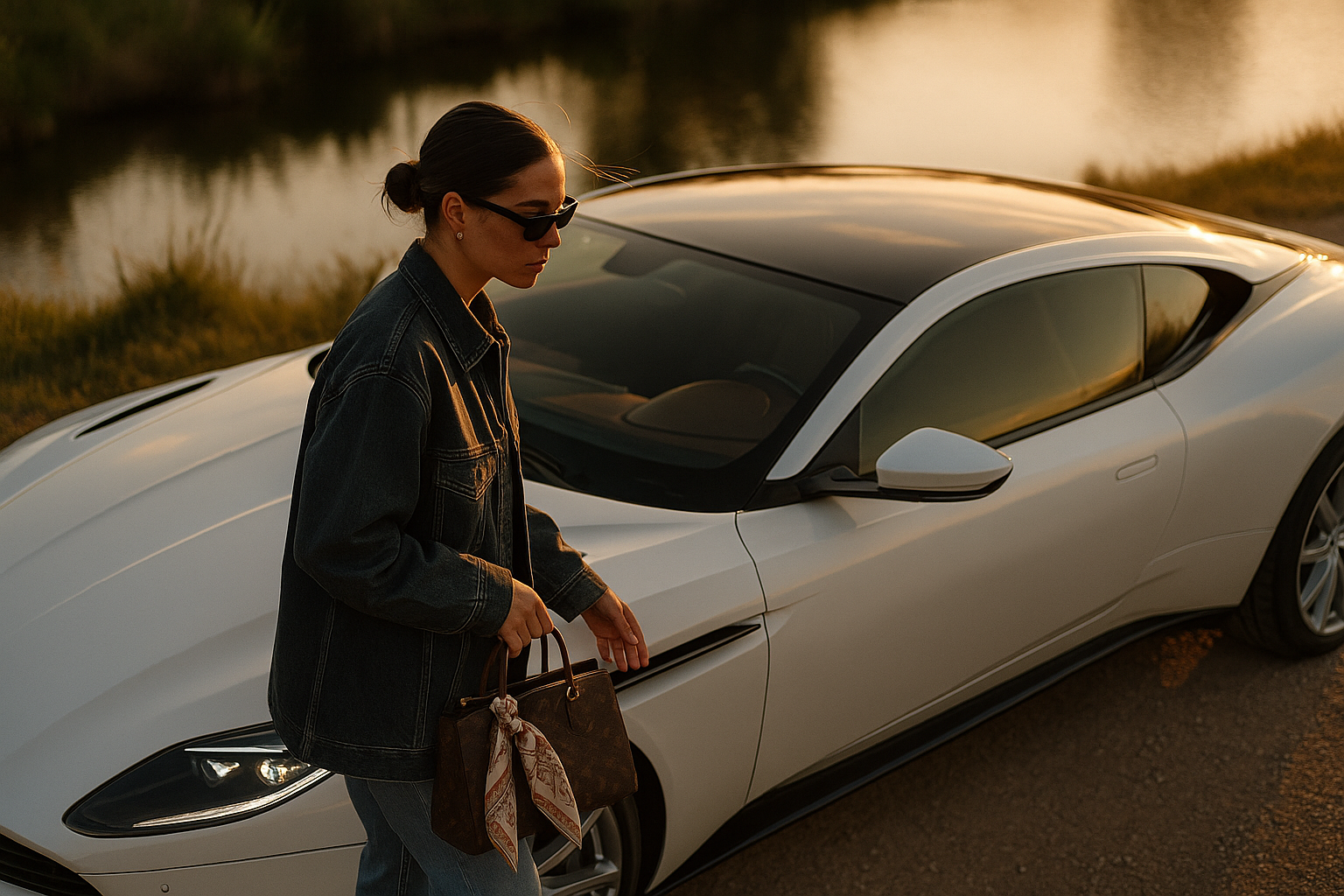 A woman goes from her car