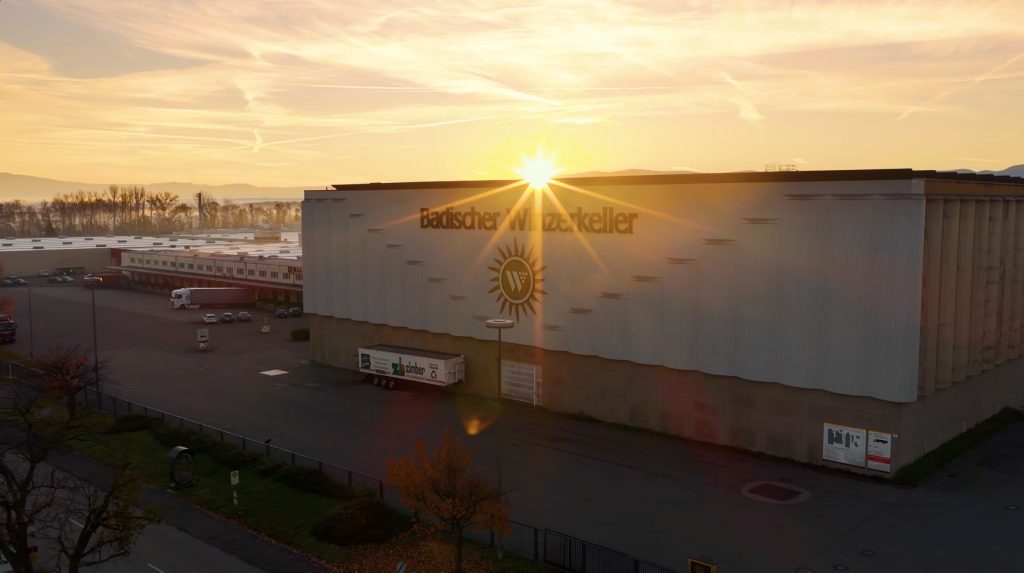 Badischer Winzerkeller warehouse at sunset