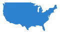 Silhouette map of the United States in solid blue color.