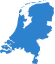 Blue silhouette map of the Netherlands.