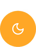 White crescent moon icon inside an orange circle.
