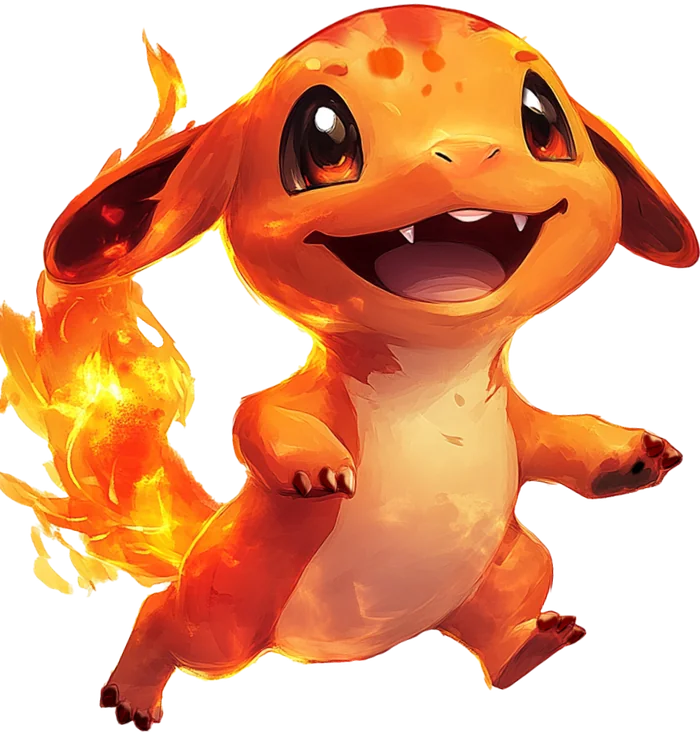 Vrolijke oranje Kobee-mascotte die naar voren springt en breed glimlacht