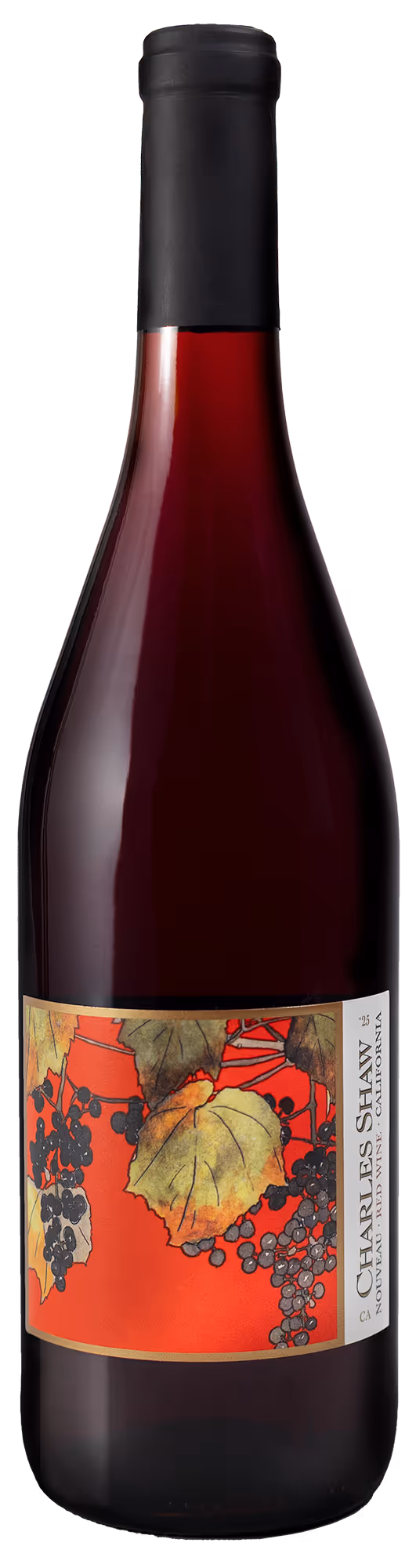 a bottle of Charles Shaw Nouveau Red Table Wine.