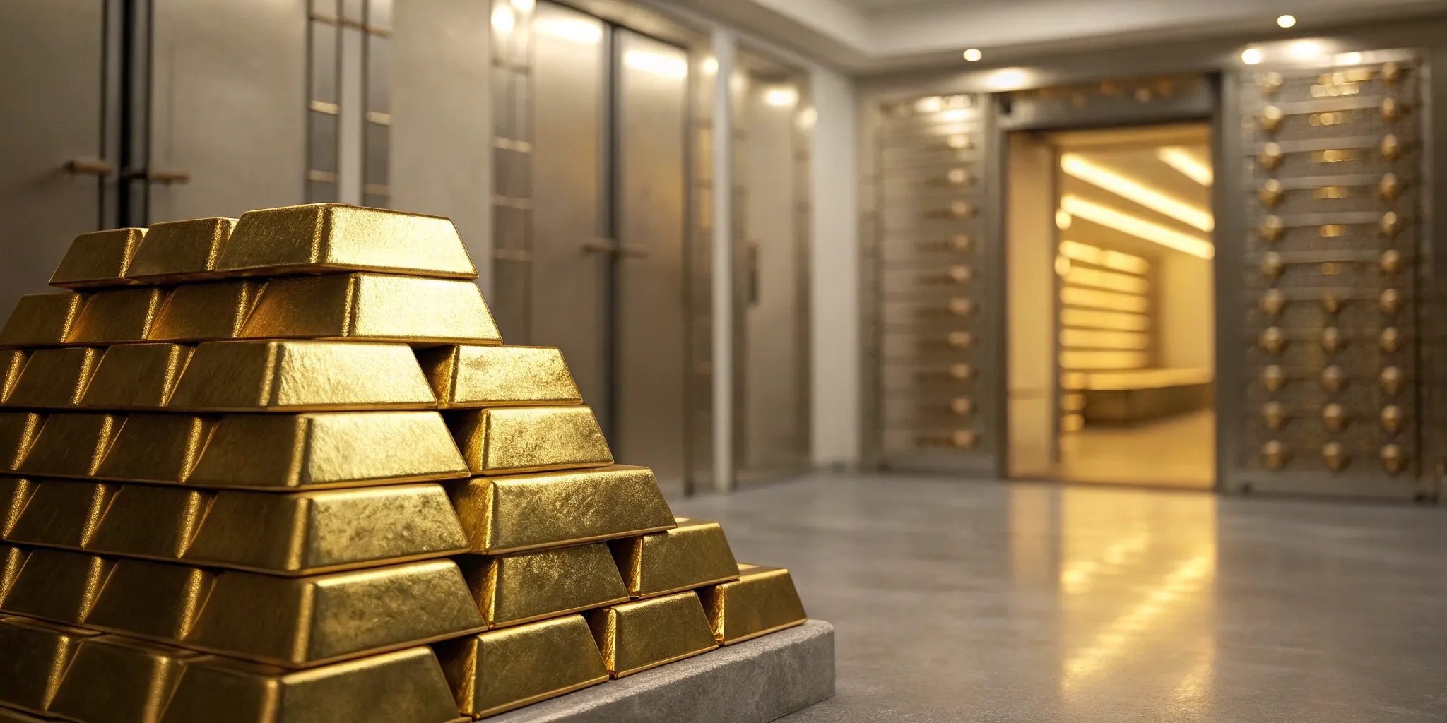 Secure gold bars in vault.