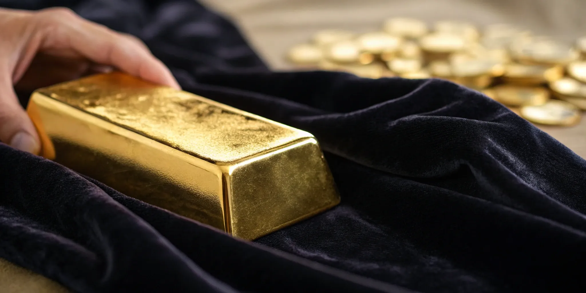 Gold bar in hand. Gold investment account option.