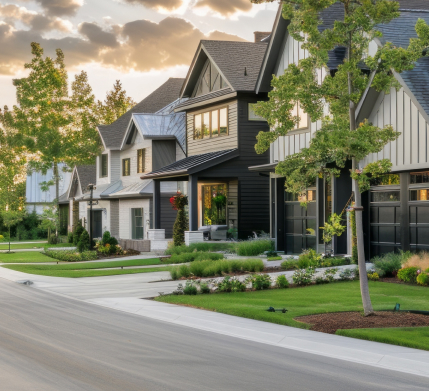 neighborhood with sunset and trees