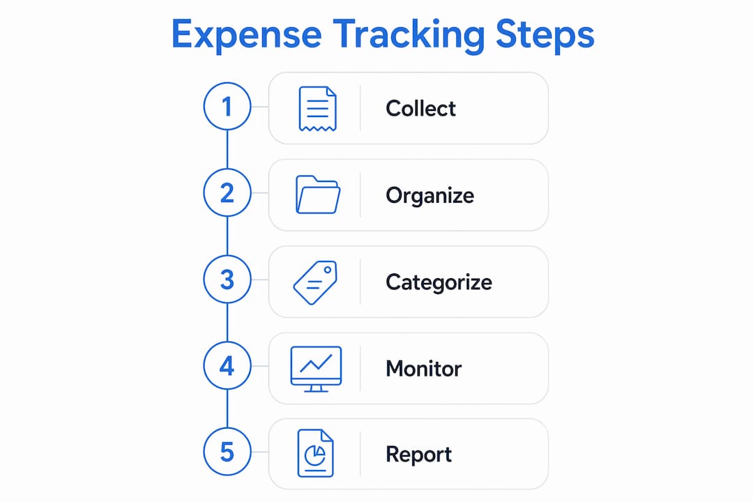 Infographic showing five steps of trucking expense tracking process