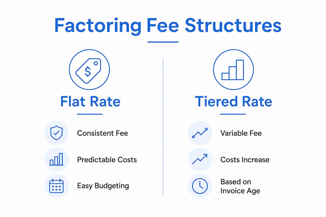 Infographic comparing flat rate and tiered rate factoring fees