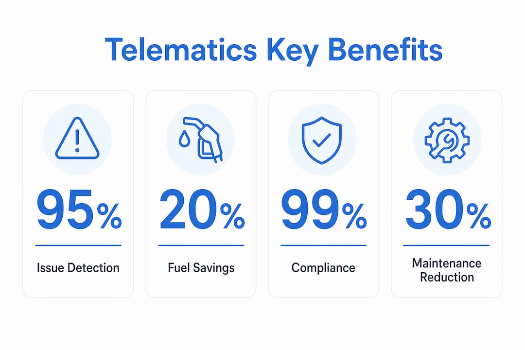 Infographic illustrating telematics key benefits and stats