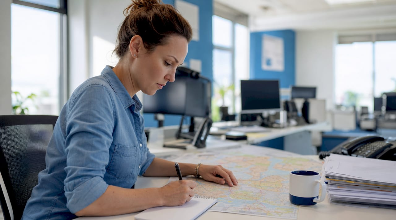 Dispatcher analyzing lane freight data documents