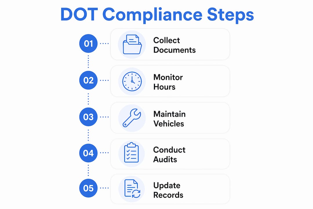 Infographic showing DOT compliance steps for small fleets