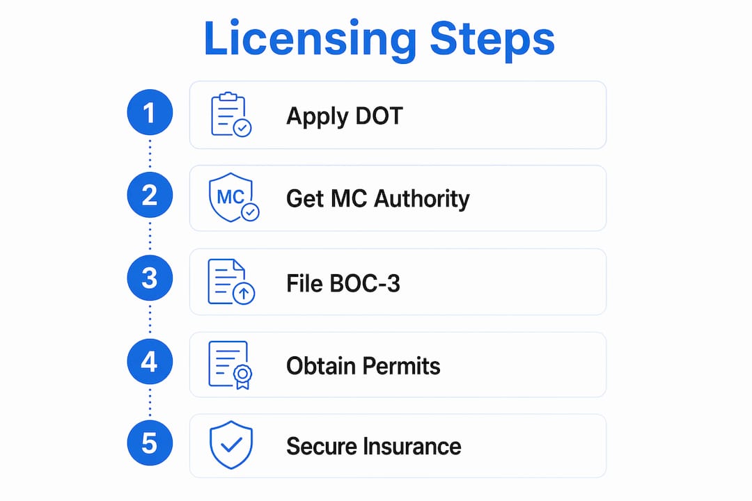 Infographic showing trucking licensing steps