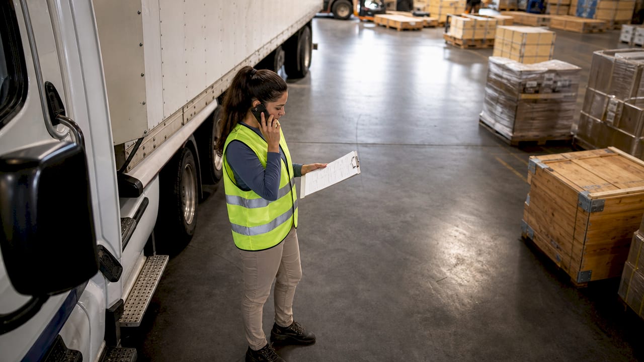 Trucker booking freight at truck yard