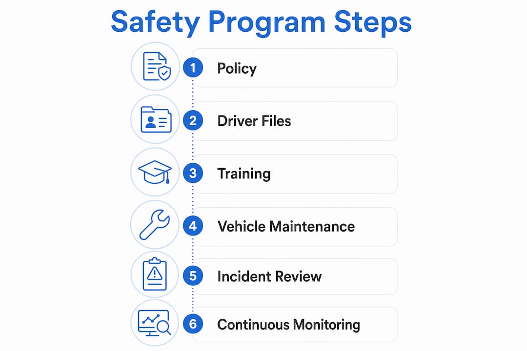 Infographic showing steps in trucking safety program