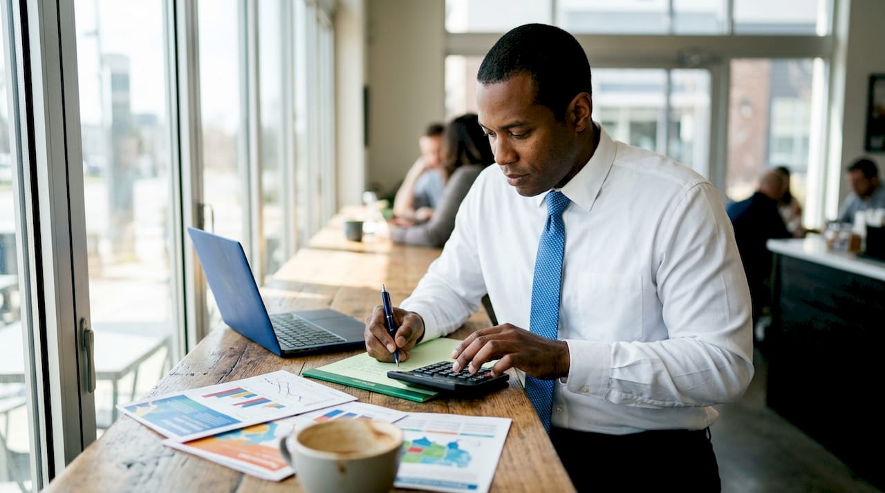 Logistics manager calculating shipping costs