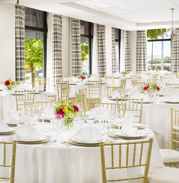 dining tables laid out for banquet