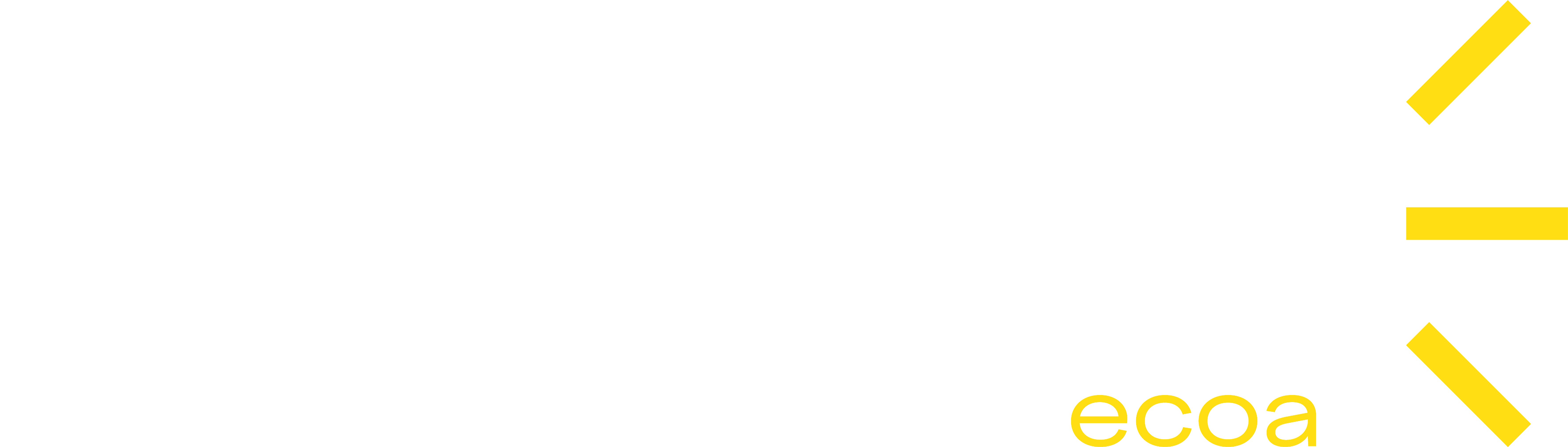 Logo with the word GRITO in bold white letters and yellow lines radiating from the letter O, with 'ecoa' in small yellow text below.