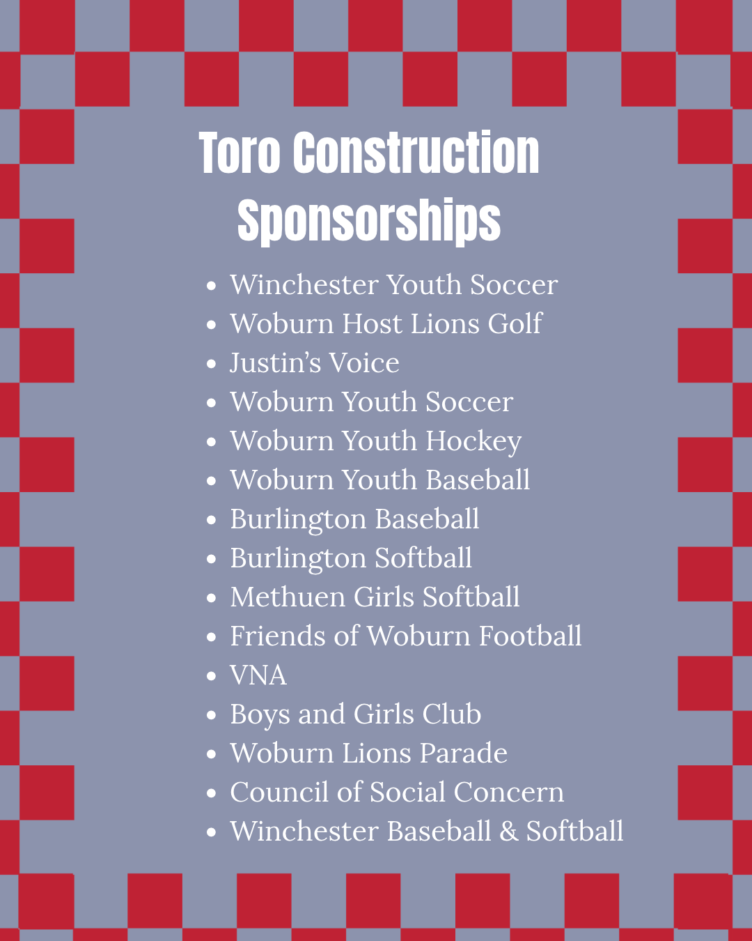 Toro Construction community sponsorships