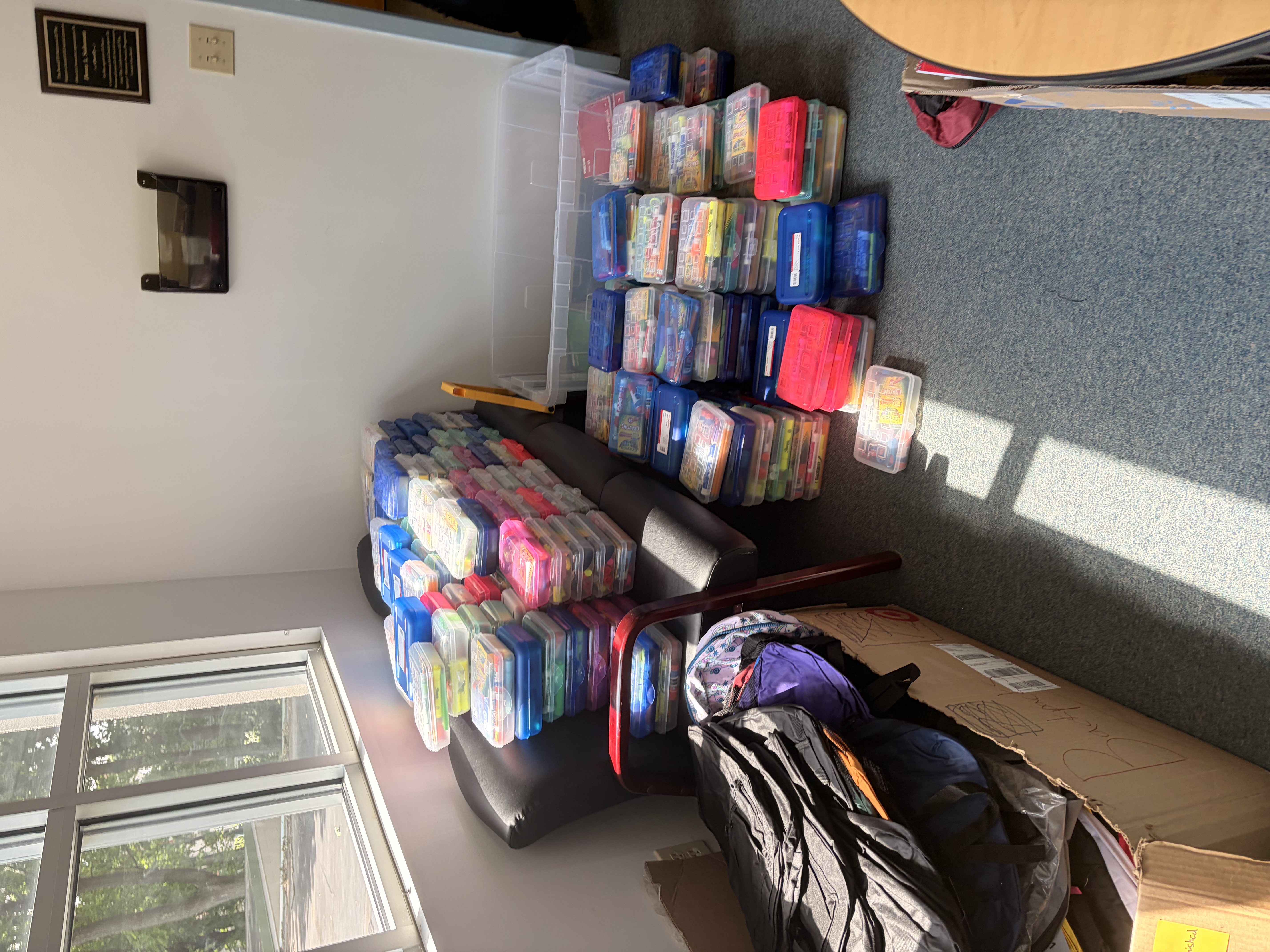 School supply kits prepared for the Backpack Giveaway