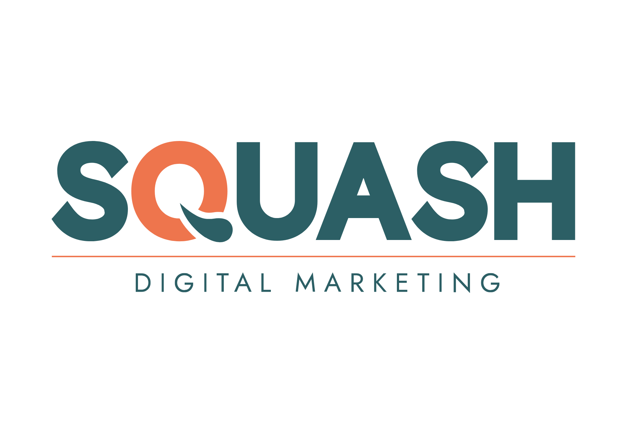 Logo for Squash Digital Marketing with stylized letter Q and a horizontal line above the text.