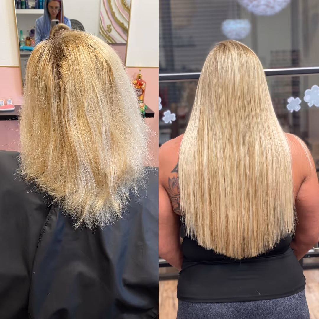 Jo Hearts Hair Denver fusion extensions blonde dimensional waves side view