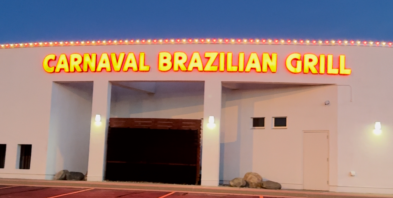 Professionally installed permanent lighting by 605 Holiday Lighting at Carnaval Brazilian Grill