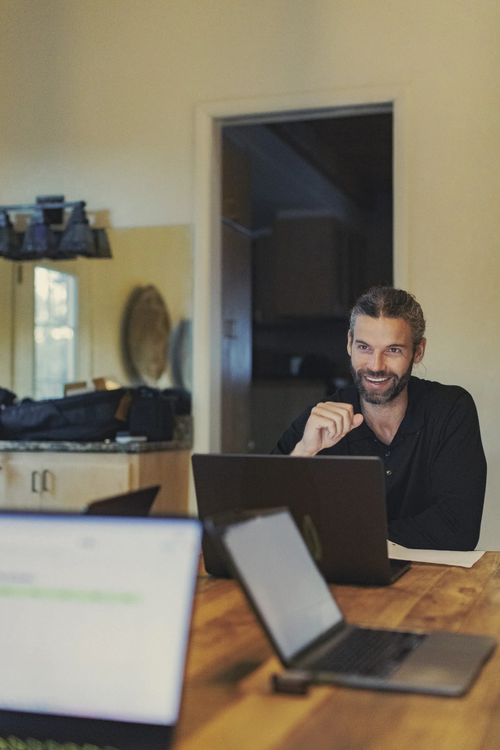 Man at wooden table