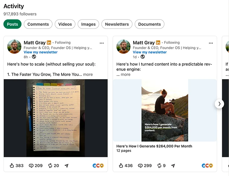 LinkedIn profile page