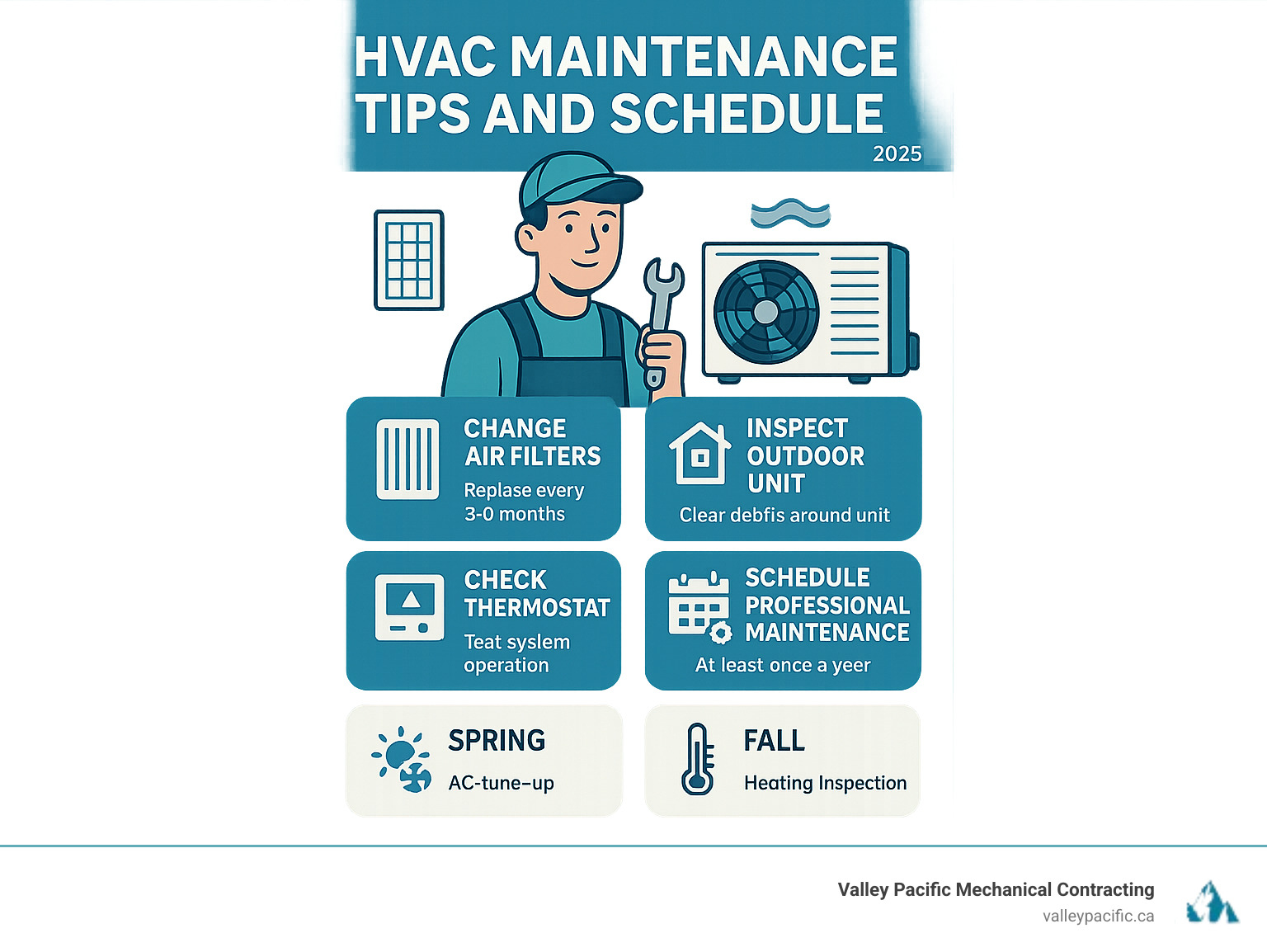 Infographic showing HVAC maintenance tips and schedule - HVAC repair Coquitlam infographic 