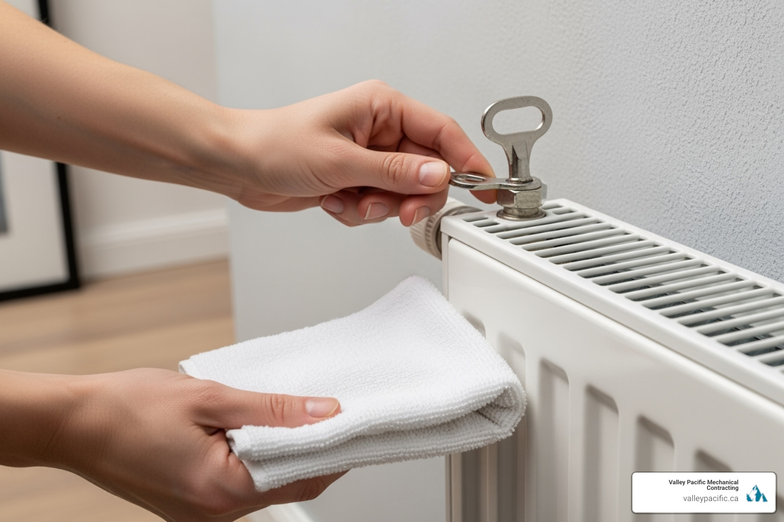 person using a radiator key to bleed a radiator - Boiler pressure issues