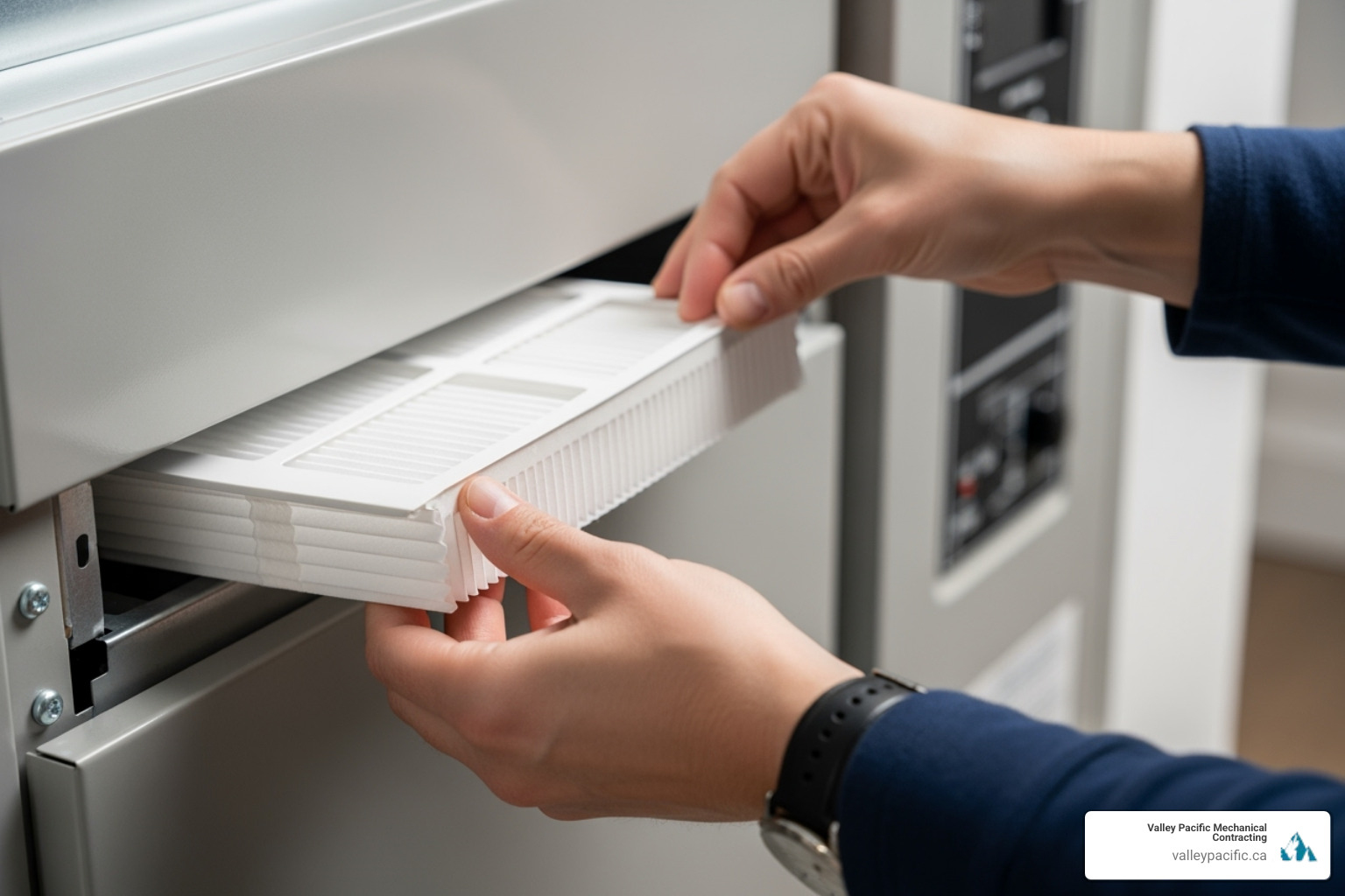 A person changing a furnace air filter - York furnace repair