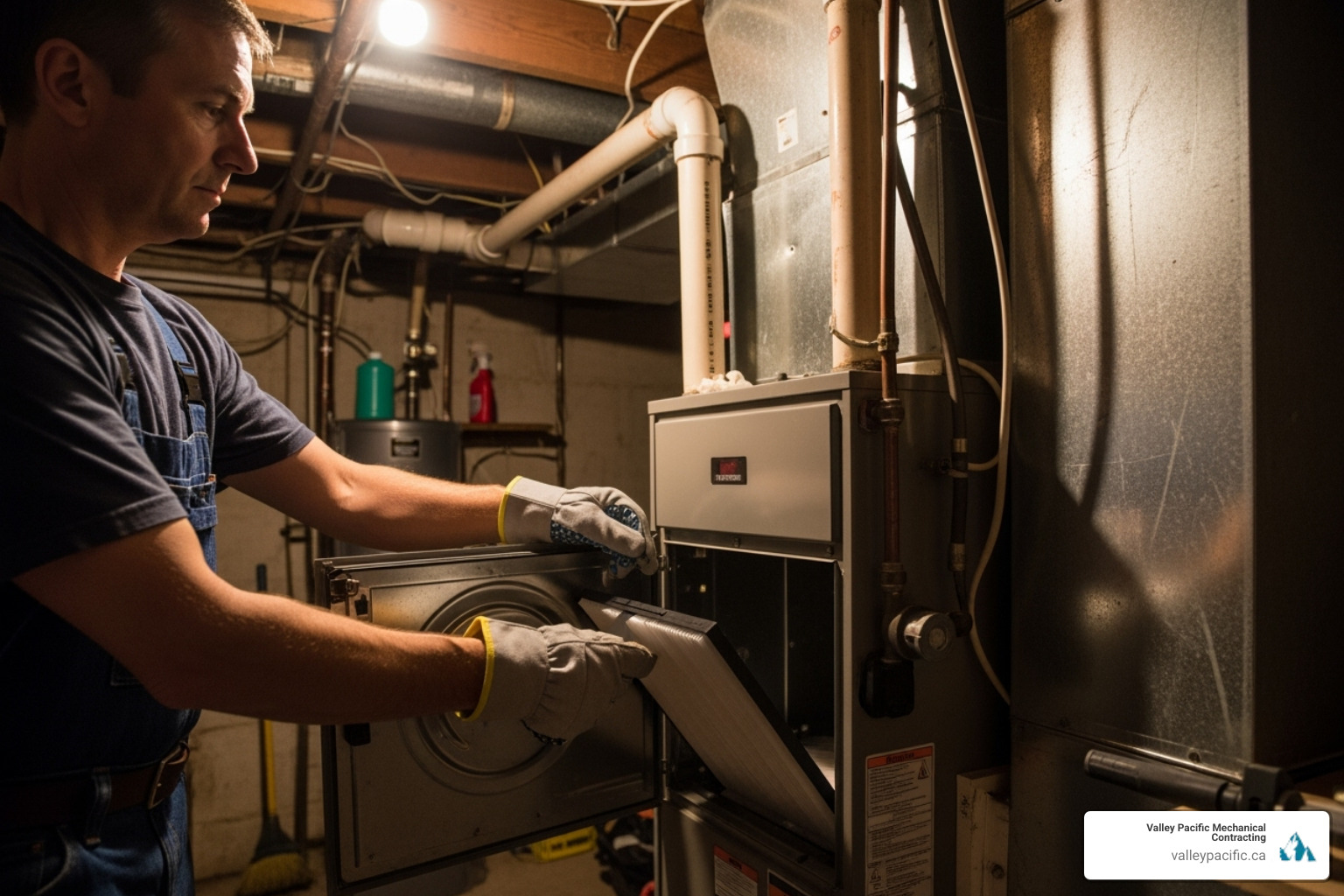 homeowner safely changing furnace filter - furnace repair abbotsford