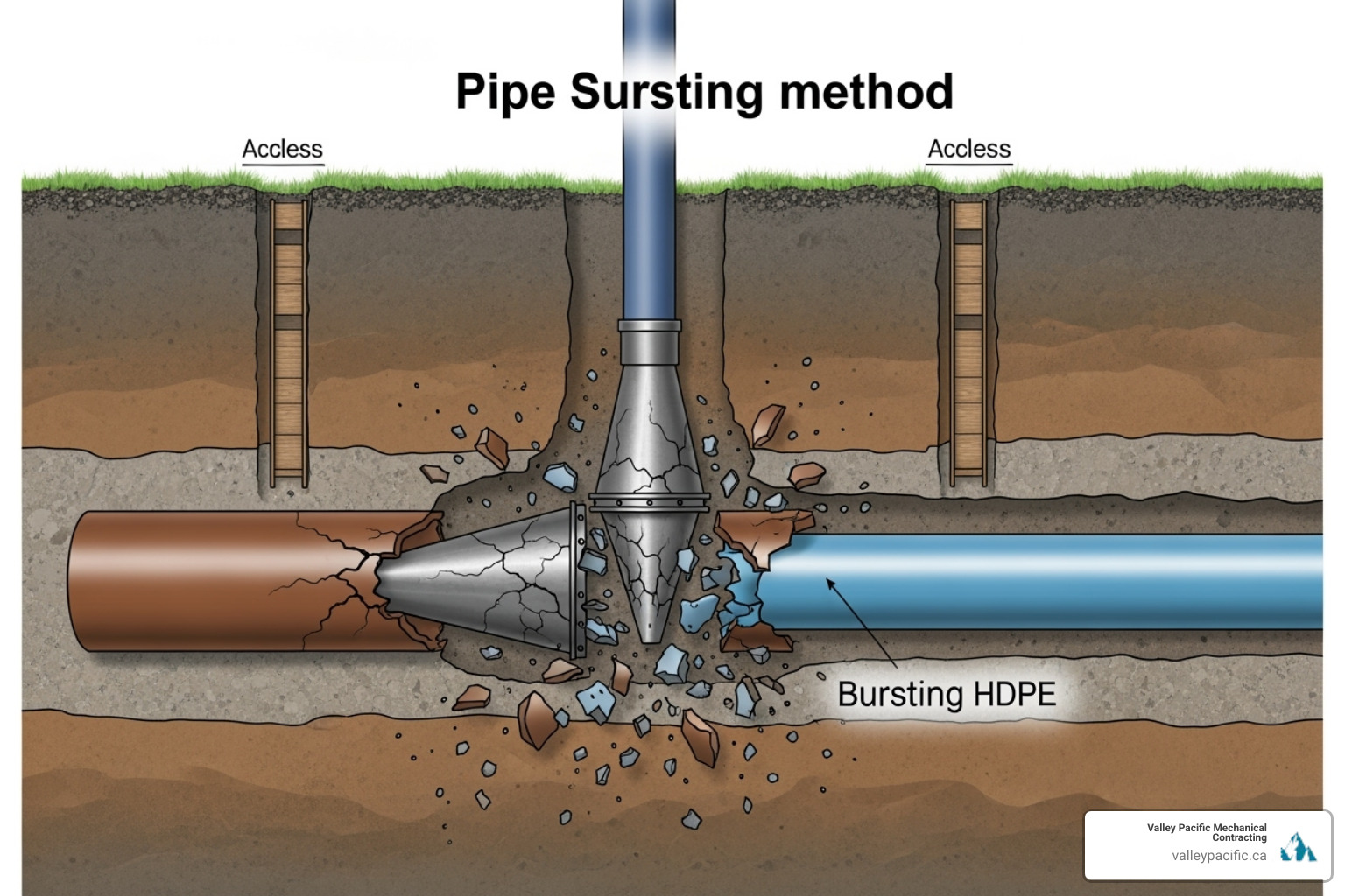 Illustration of the pipe bursting method - trenchless pipe repair