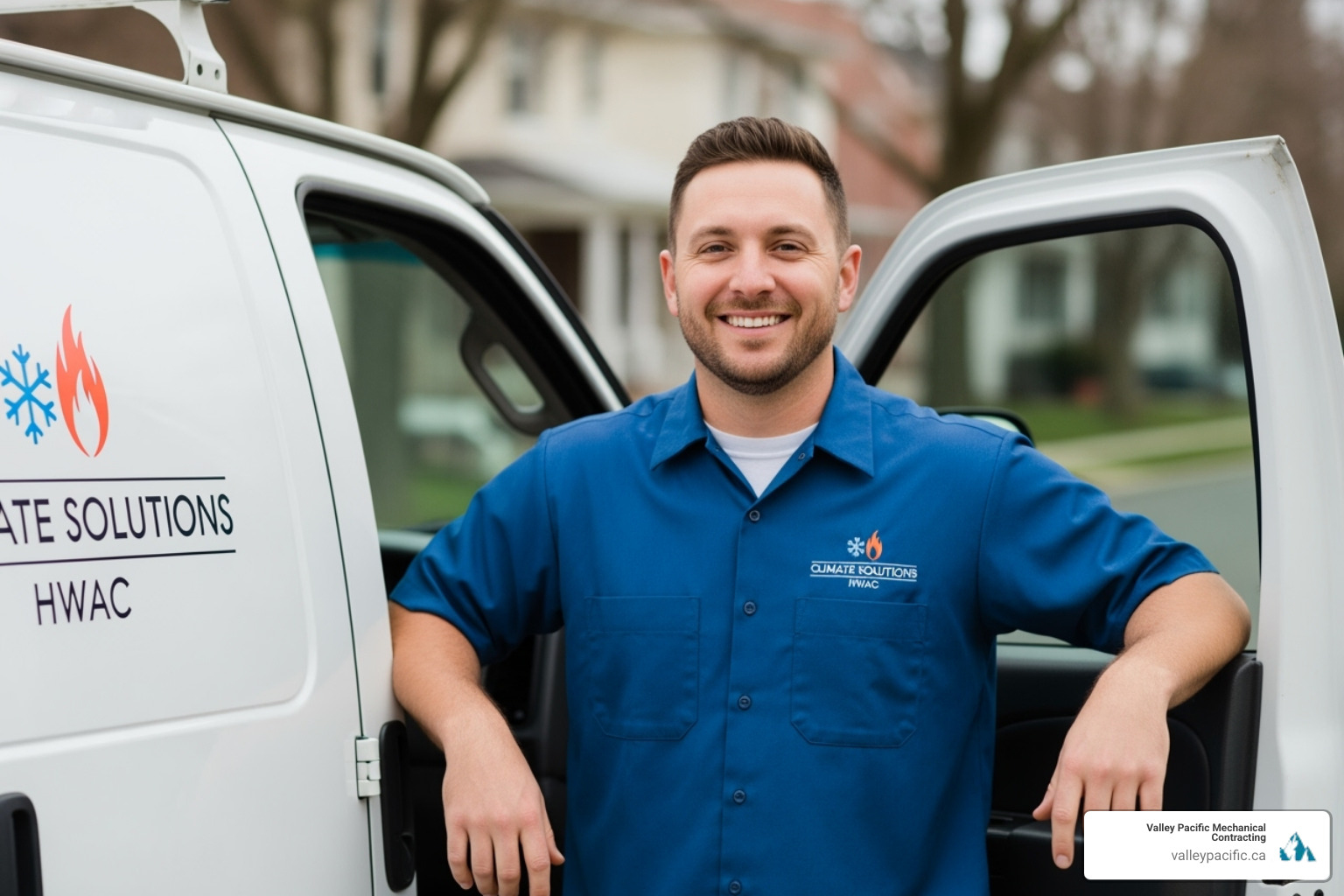 friendly, professional HVAC technician with a van - hvac services coquitlam
