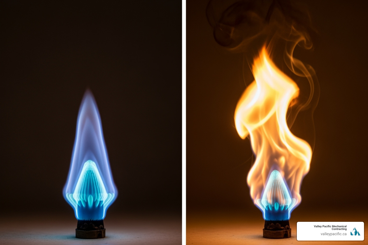 healthy blue flame vs. unhealthy yellow flame - furnace pilot light repair