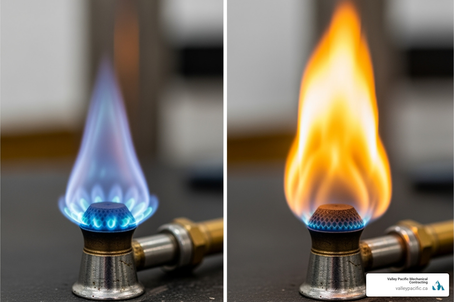 Comparison of a healthy, crisp blue pilot flame to a weak, yellow, or orange pilot flame - Boiler pilot light