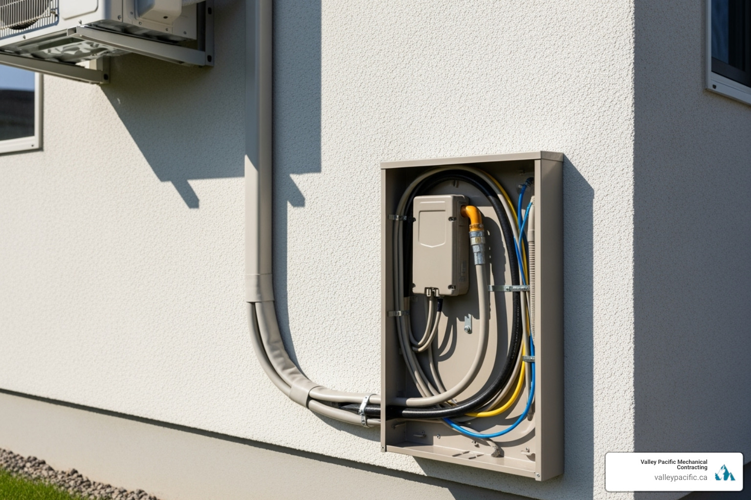 finished line set cover on an exterior wall - Mini split installation