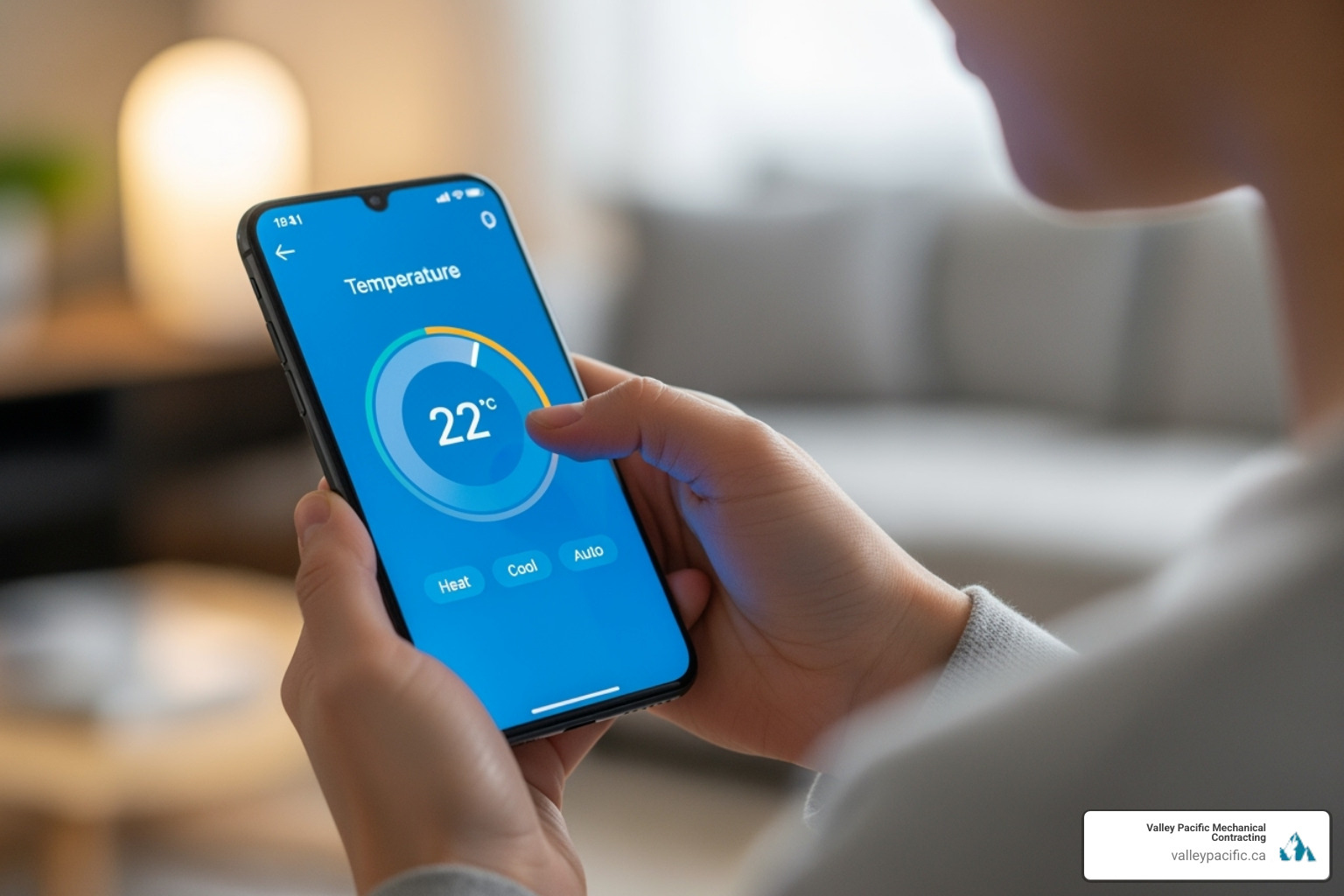 person adjusting their home temperature on a smartphone - Residential HVAC solutions