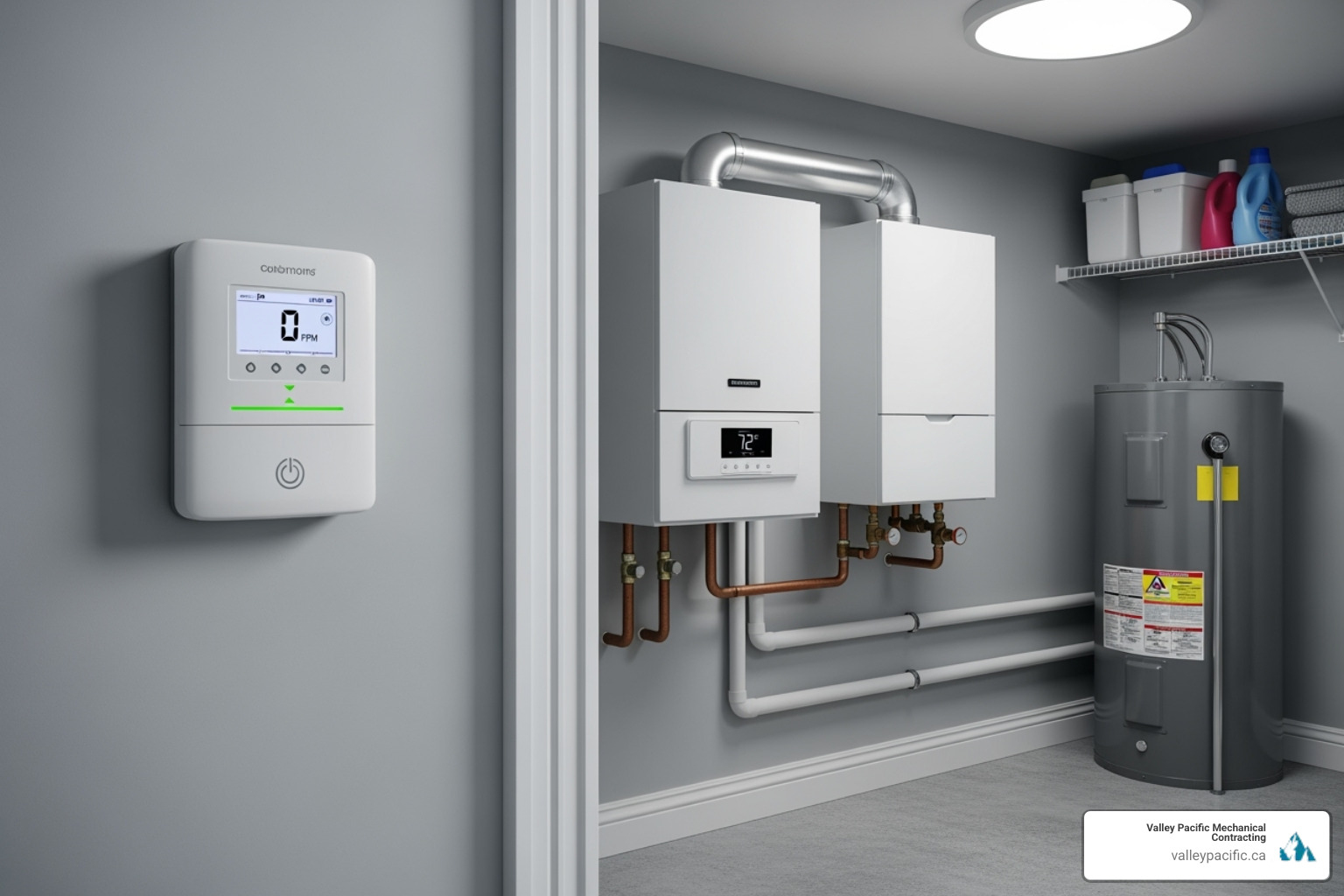 of a carbon monoxide detector installed near a boiler - Boiler flue repair of a carbon monoxide detector installed near a boiler - Boiler flue repair