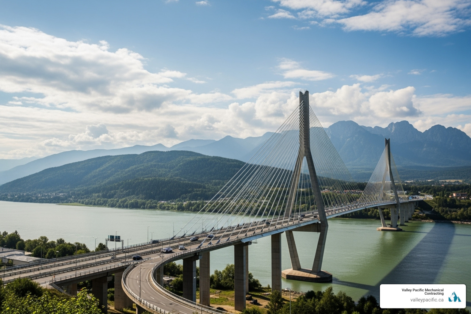 Golden Ears Bridge from Langley viewpoint - heat pump installation langley