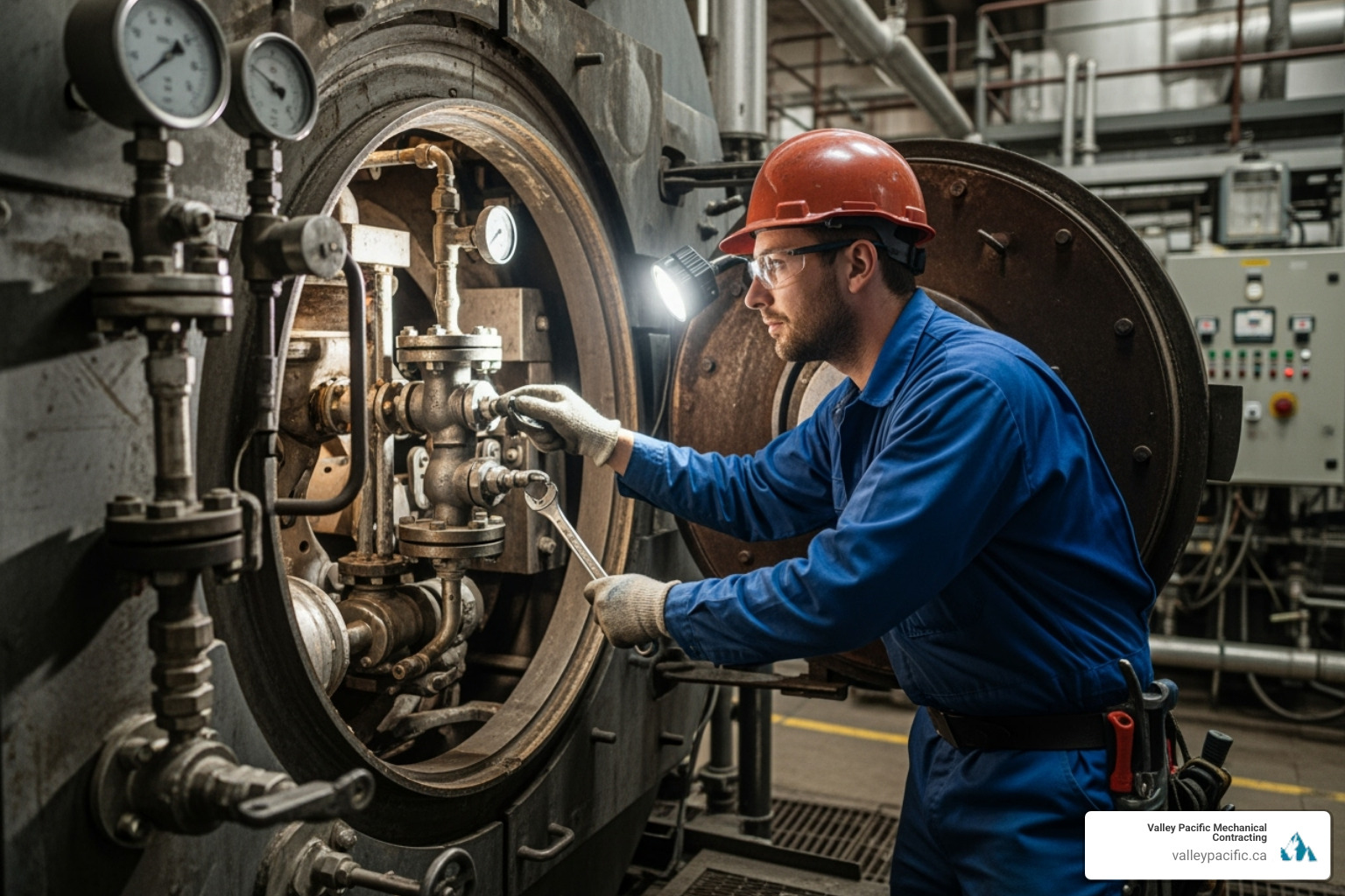 Technician safely inspecting a boiler's components - Boiler expansion tank
