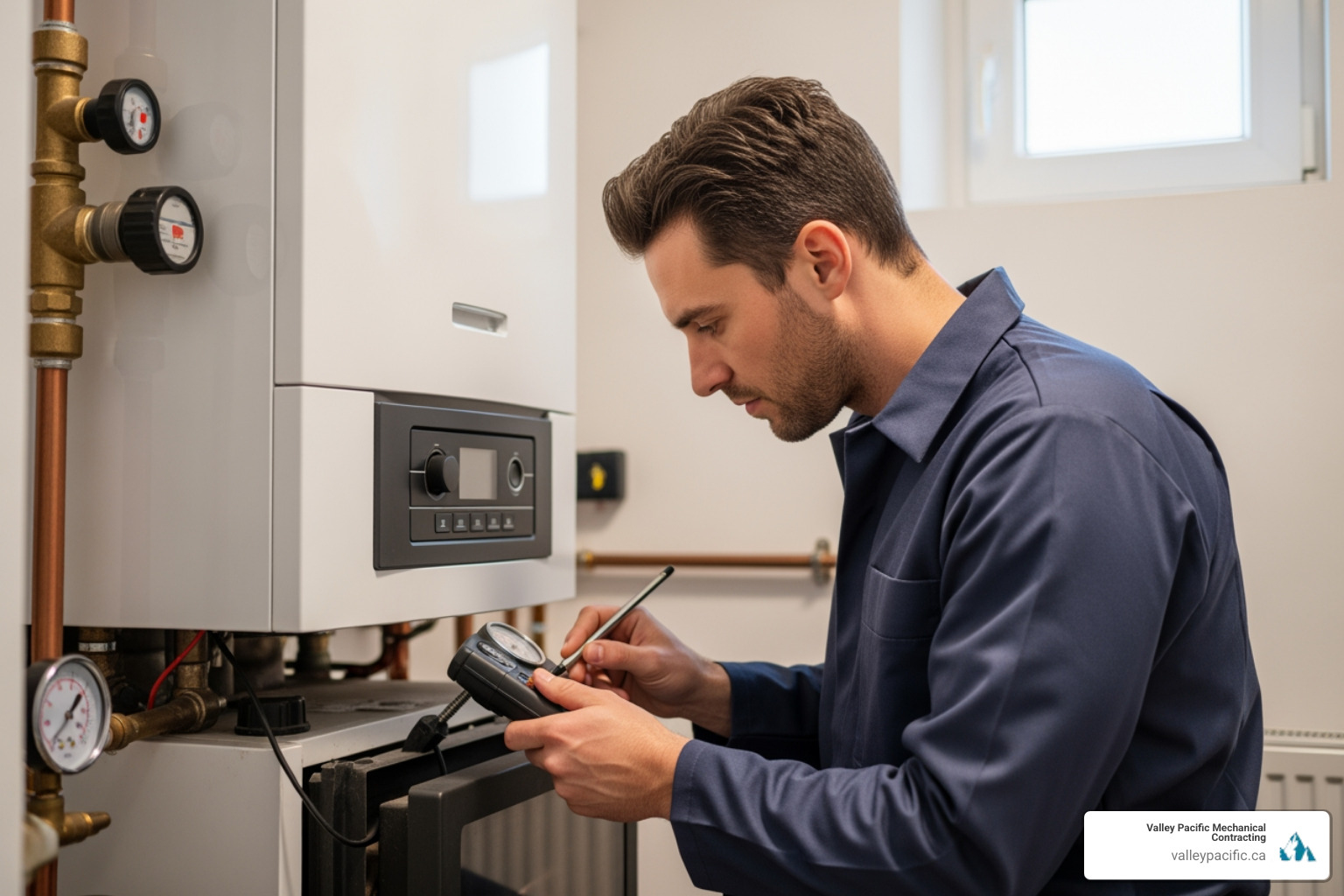Professional technician inspecting a boiler in a home - My boiler pressure keeps dropping. Who can I call to diagnose boiler pressure issues?"