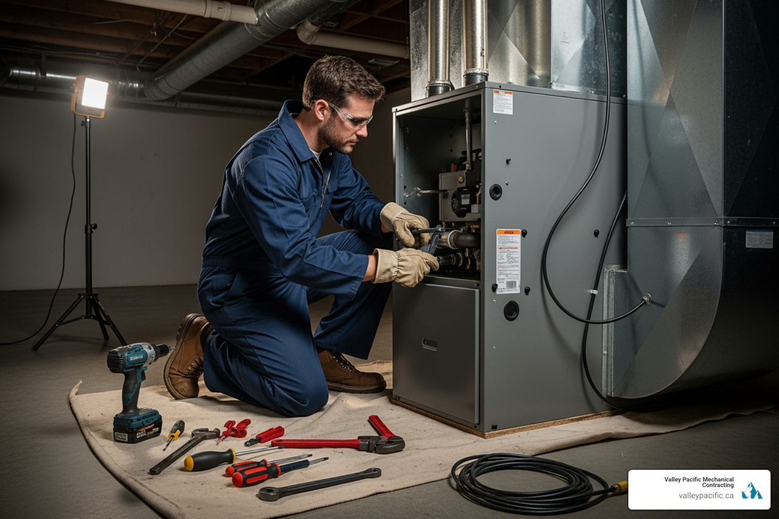 technician installing a new furnace - furnace installation maple ridge