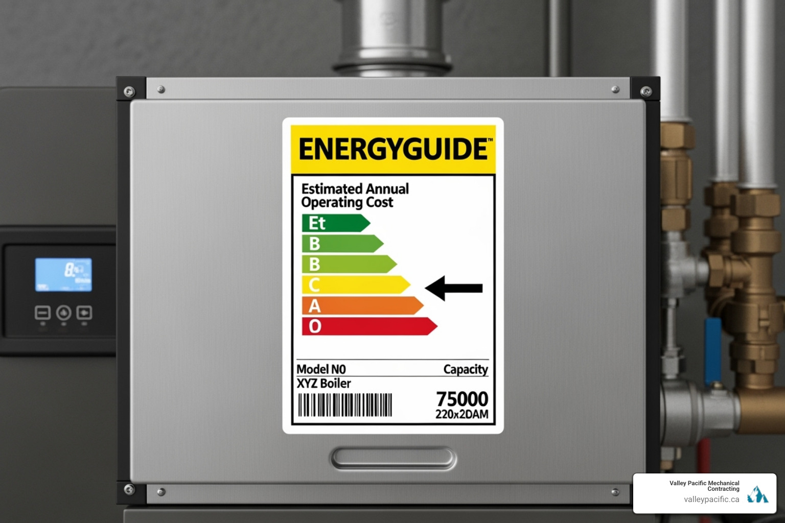 EnergyGuide label on a boiler, highlighting the AFUE rating - Boiler installation quote EnergyGuide label on a boiler, highlighting the AFUE rating - Boiler installation quote